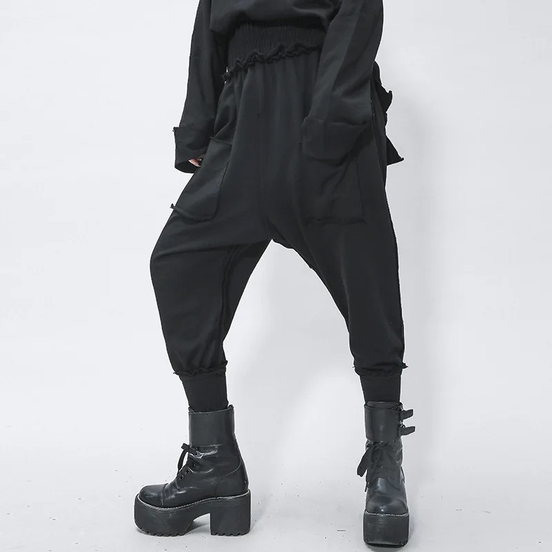 Женские свободные брюки LANMREM повседневные однотонные с эластичной резинкой на