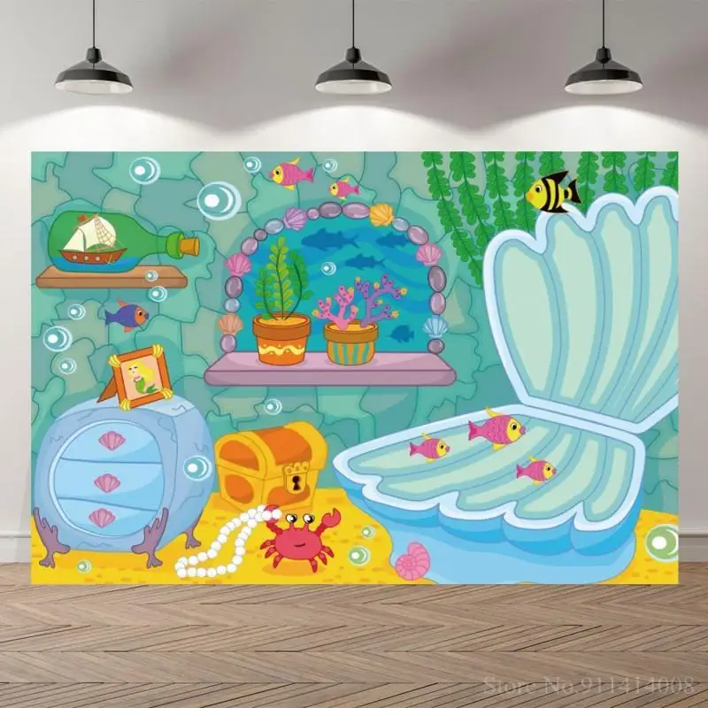 

Подводный мир большой моллюск ракушки Ювелирная коробка фотография фон для девочек день рождения торт стол Декор фоны виниловый постер