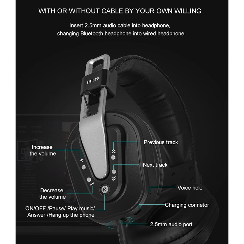 

Alctron HE820 Bluetooth Wireless Monitoring Headphone with Microphone Recording Headset