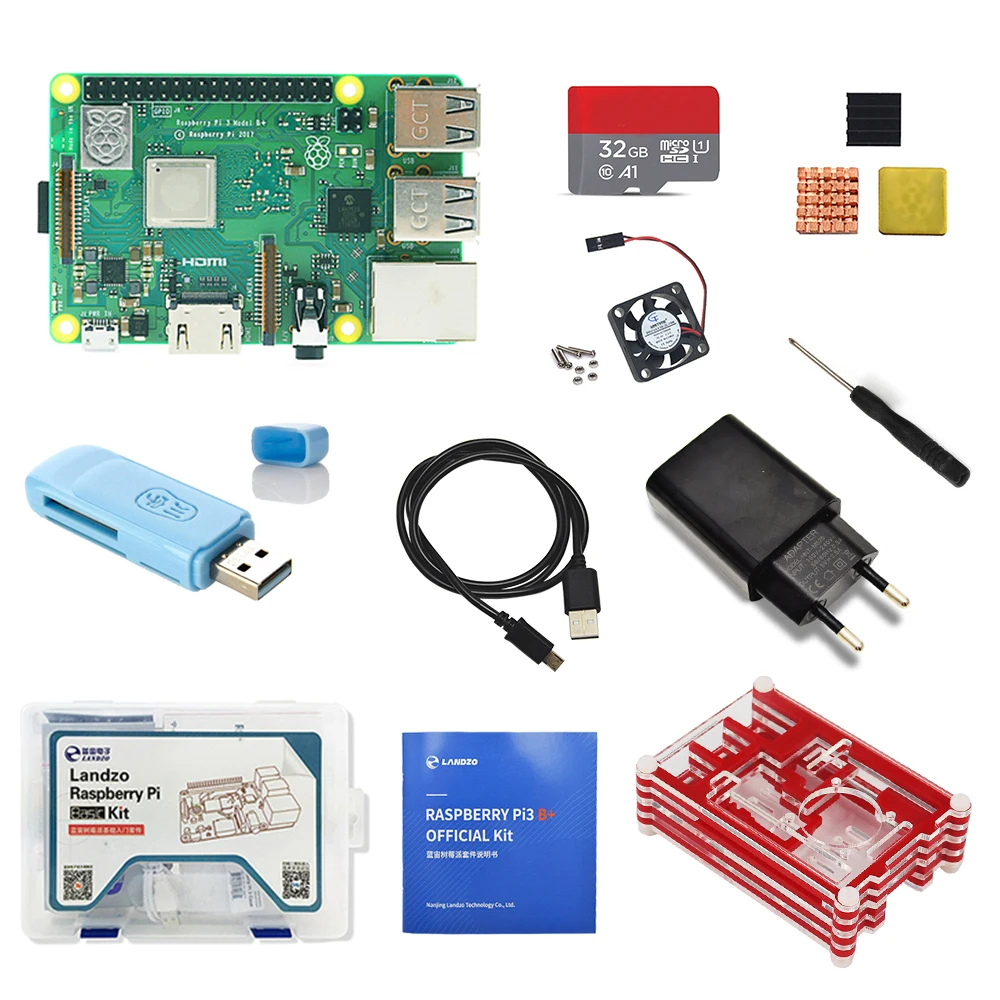 Новый Raspberry Pi 3B + 9 слойный чехол вентилятор с tf картой 32G и мультикардридером