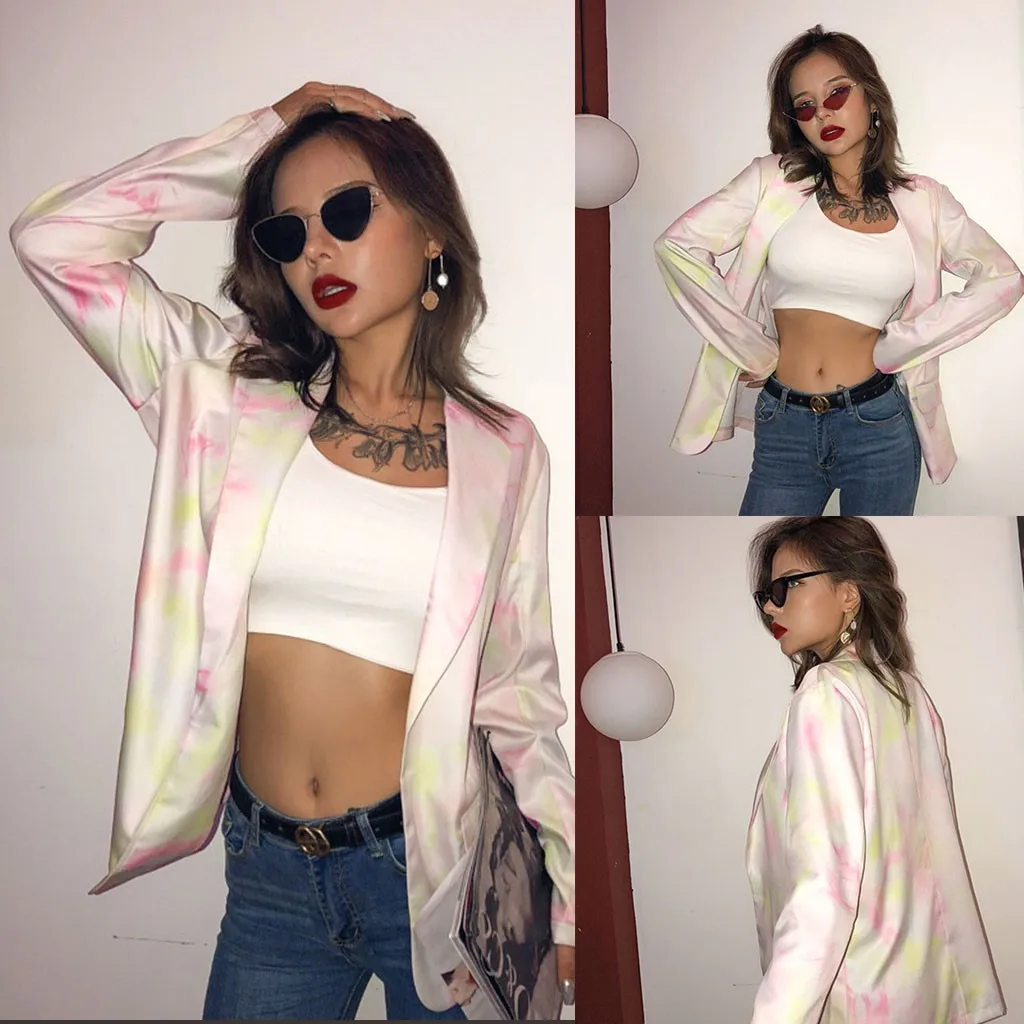 Модный осенний женский офисный костюм с длинными рукавами и карманами куртка