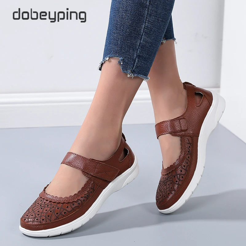 dobeyping New Retro Hollow Summer Women's Shoes Genuine Leather Woman Loafers Cut outs Women Flats Breathable Light Female Shoe