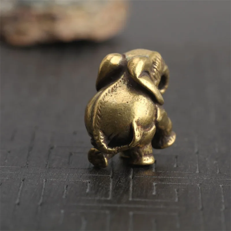Ретро резной слон из чистой меди маленькая статуя фэн шуй украшения ручной