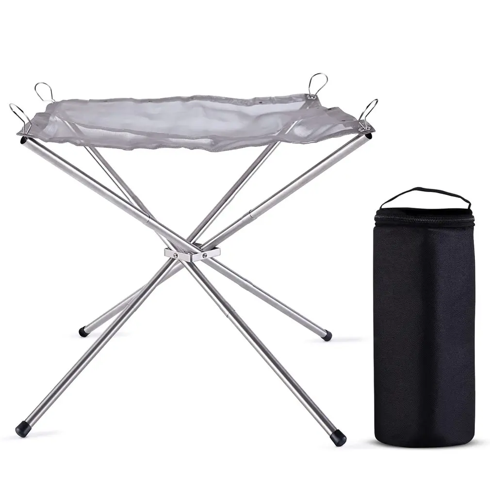 

Campfire Pit Camping Wood Stove Stand Frame Fire Rack Stainless Steel Foldable Mesh Fire Pit Outdoor Wood Heater Heating