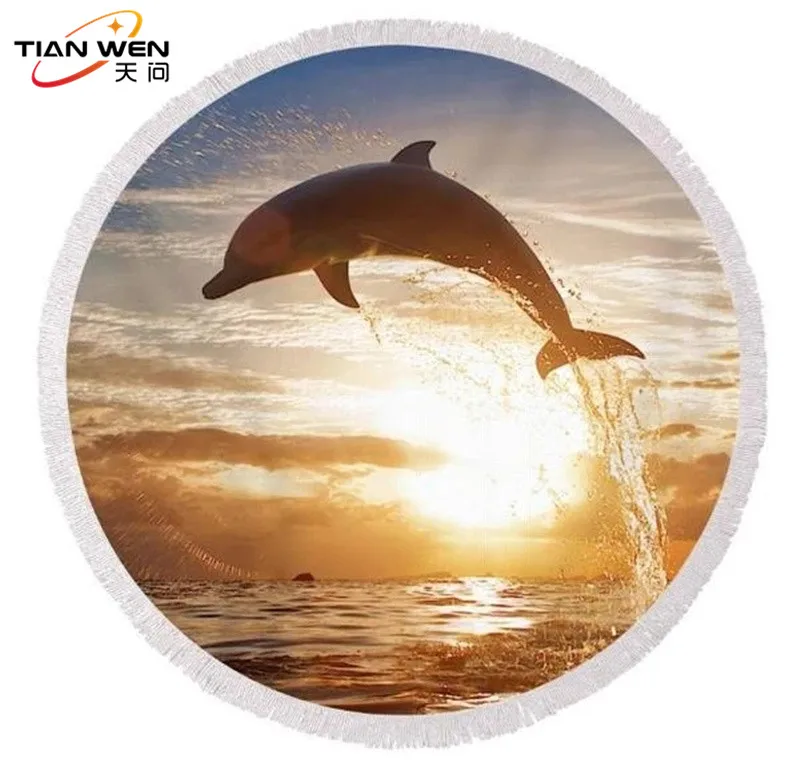 Дельфин микрофибра круглое пляжное полотенце индийский цветок Кисточки толстые