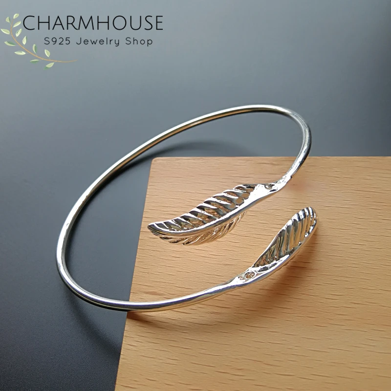 Женский браслет с двойным листом из серебра 925 пробы женский на