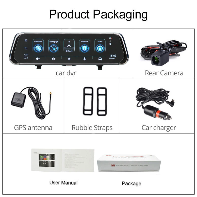 Автомобильный видеорегистратор 10 ''с двумя объективами ADAS 4G 1080P GPS Bluetooth Wi Fi