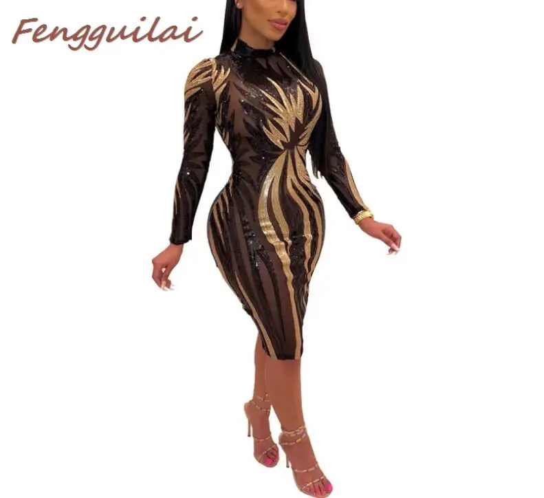 

Women Black Dress Sequins Long-Sleeved Bag Hip Nightclub Dress Long Paragraph Elegant Slim Casual Dress Women Vestidos 2020