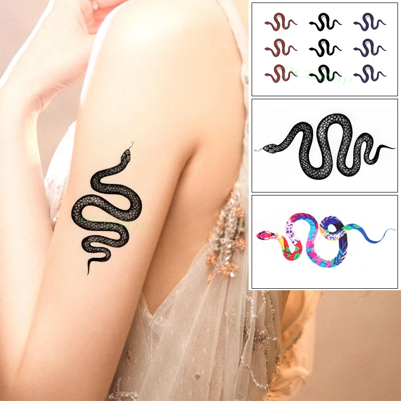 

Waterproof Temporary Tattoo Sticker Color Snake Small Body Art Fake Tatto Flash Tatoo Leg Arm Hand Foot for Women Men