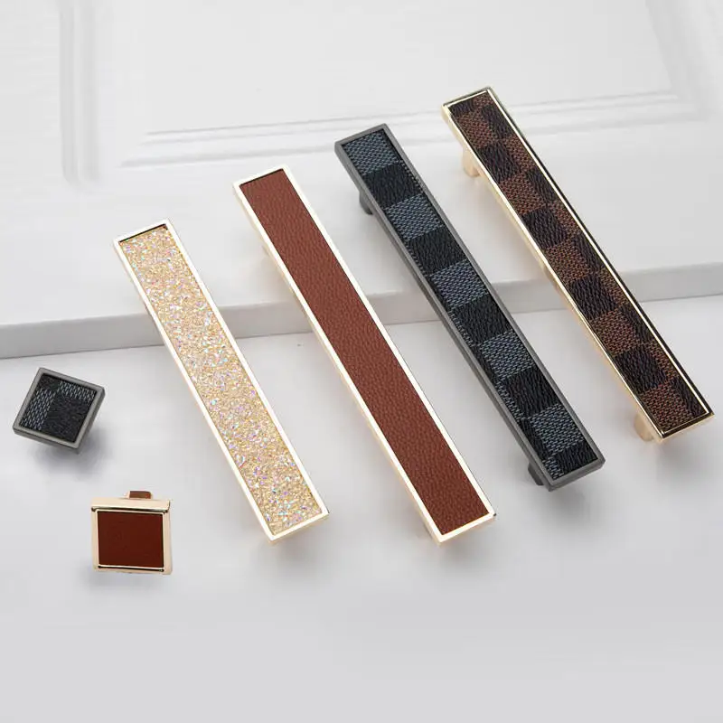 

Vintage Leather Cabinet Handles Knobs Diamond Wardrobe Kitchen Cupboard Door Pulls European Zinc Alloy Furniture Handle