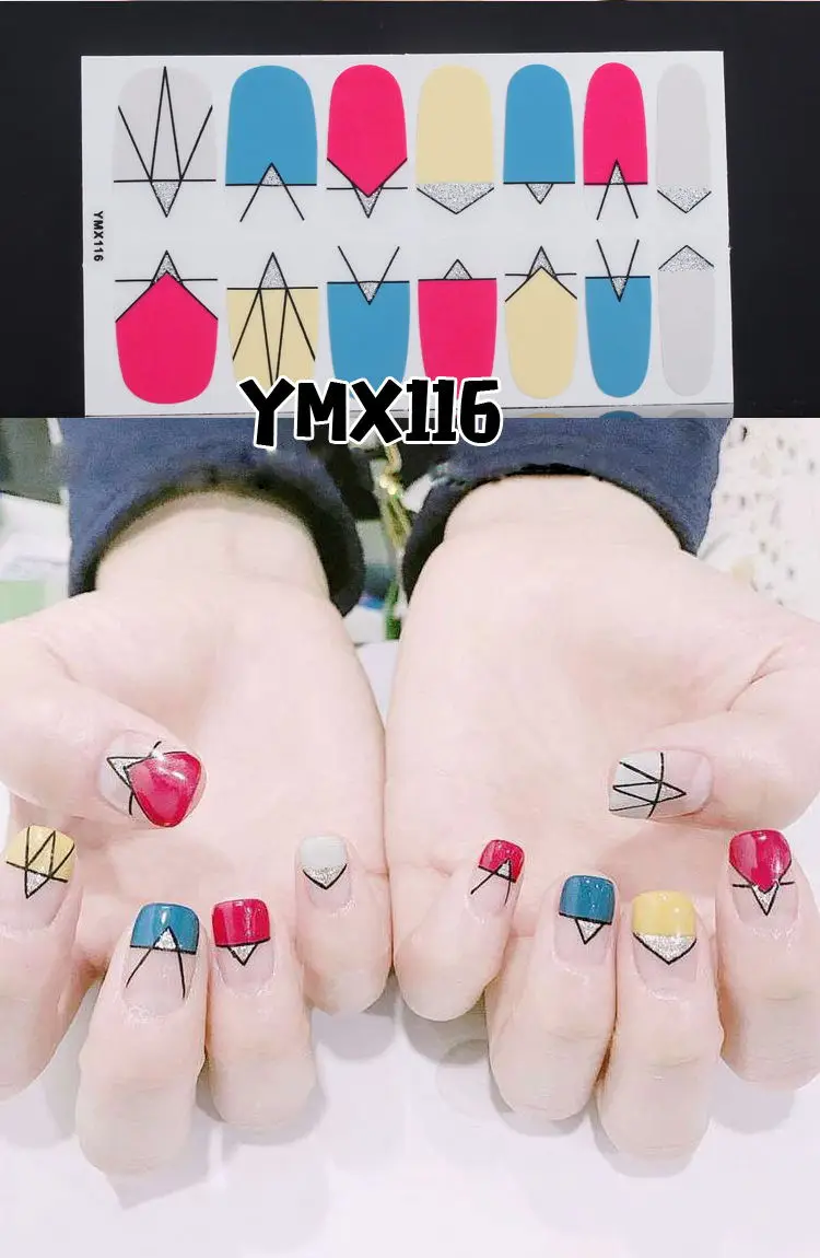 YMX-116 14 наконечников клей для накладных ногтей стикер DIY маникюр Снежинка Блестящий лак для ногтей с блестками полоски Обертывания Аксессуары - Цвет: YMX-116