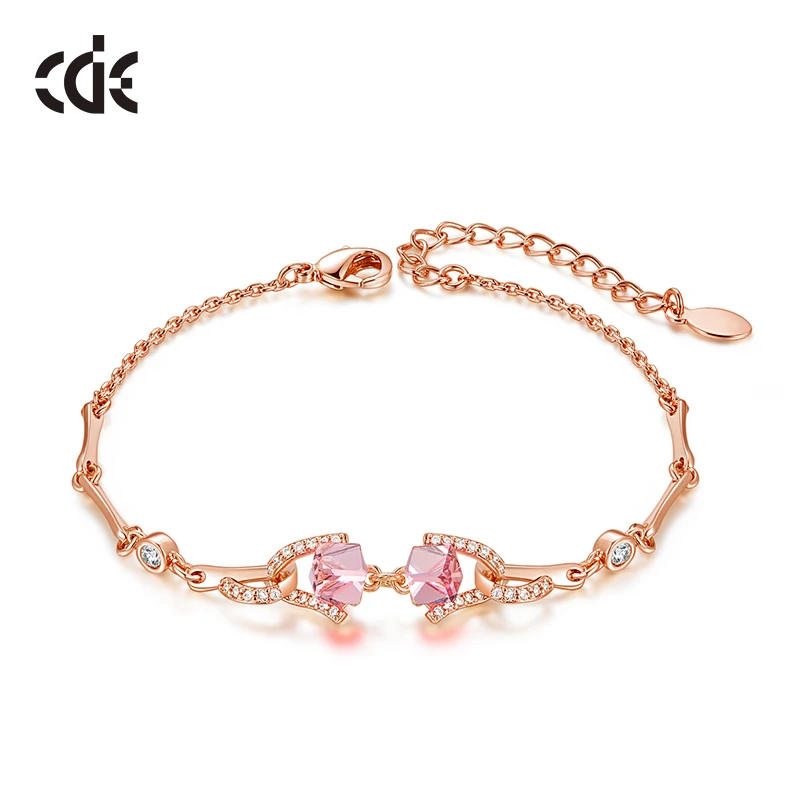 CDE золотистый браслет кубический розовый кристалл милый Блестящий