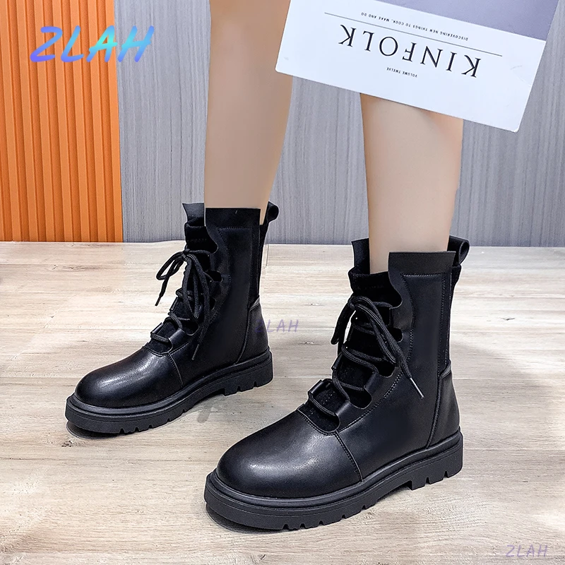 

New Classic Ladies Ankle Boots Autumn and Winter Platform Shoes Zlah Ladies Fashion Lace-up Casual Women's Boots