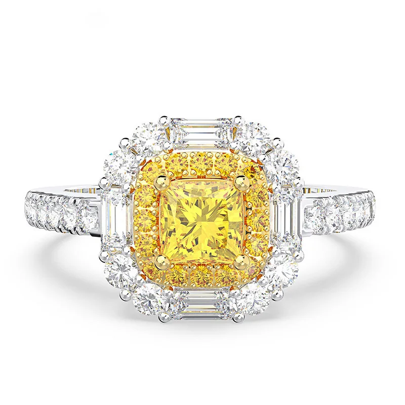 

Кольцо из серебра 100% пробы с цитрином 4 мм и муассанитом