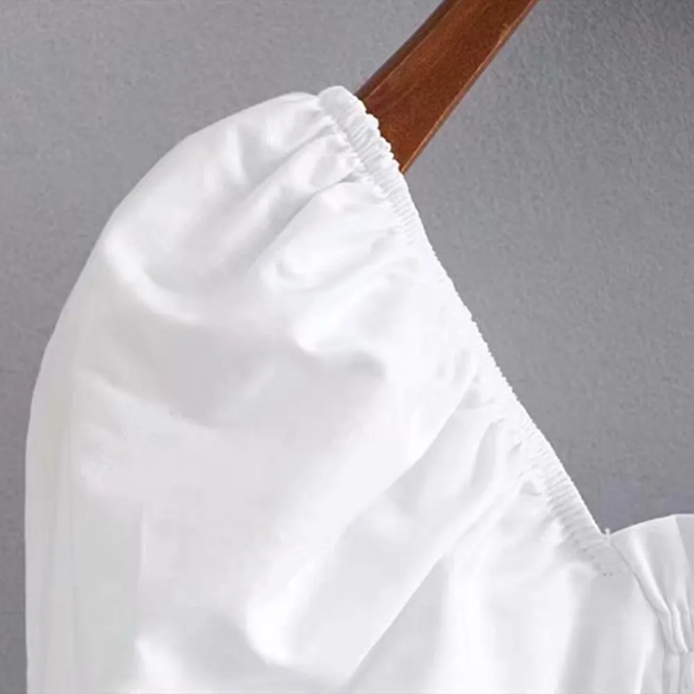 

2021 Square collar puff sleeve with elastic cuff trench ladies summer white cotton blouse & tops