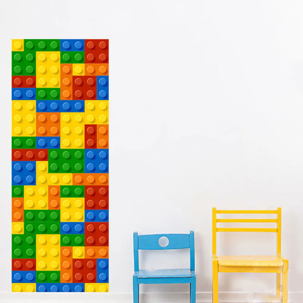 2 шт./компл. для дома креативные цветные строительные блоки двери сделай сам 3D наклейки узор комнаты