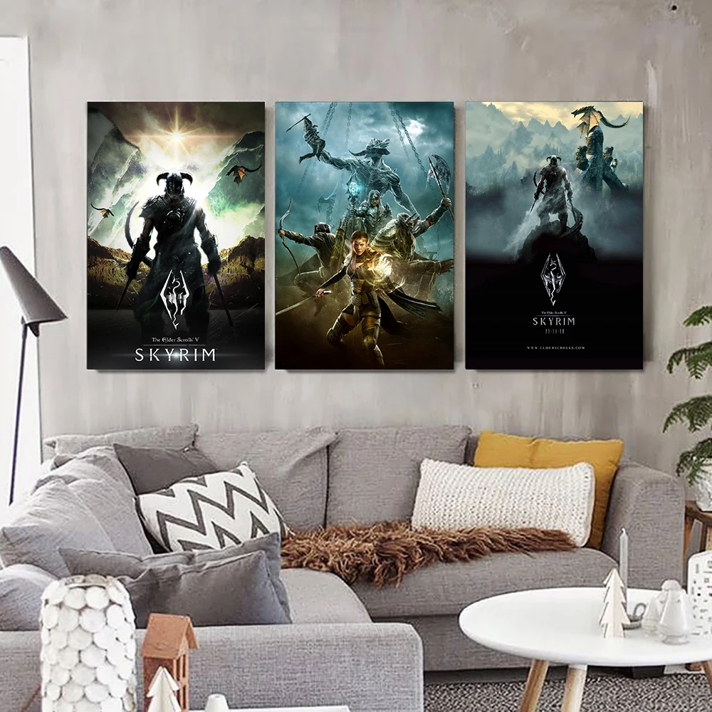 Настенный ретро-постер с изображением классических игр в стиле свитки V Skyrim для