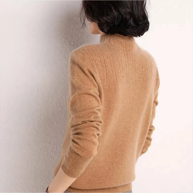 

Autumn Winter Warm Slim Half High Collar Pullover Sweater Women Fashion Thermal Elastic Knitted Base Shirt Casual Thread Top