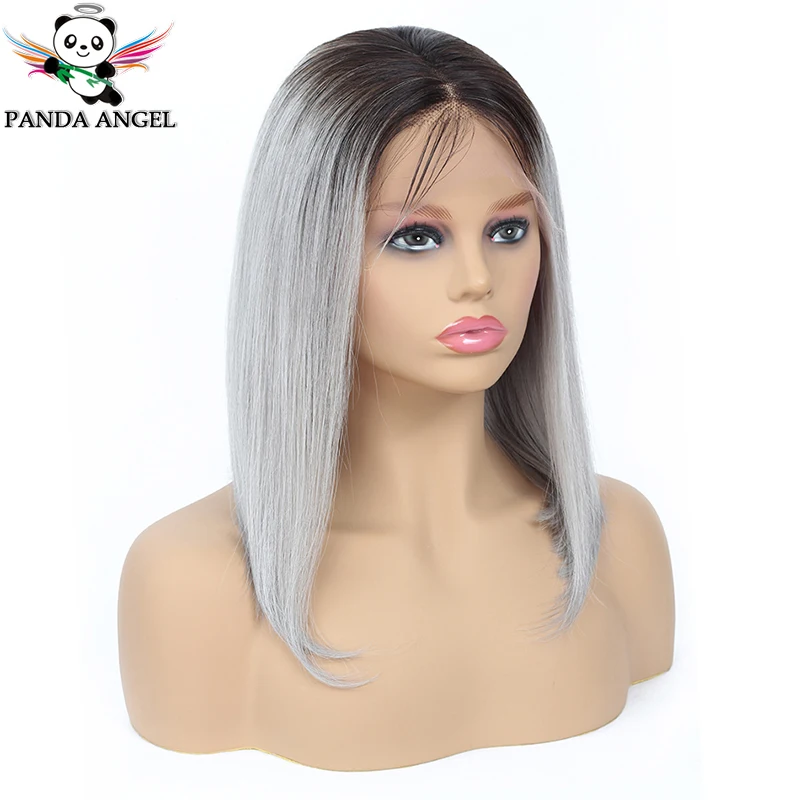 Panda 1B Gray Lace Front Short Bob Wigs 150% Density Brazilian Straight Lace Front Human Hair Bob Wigs For Women Remy Hair