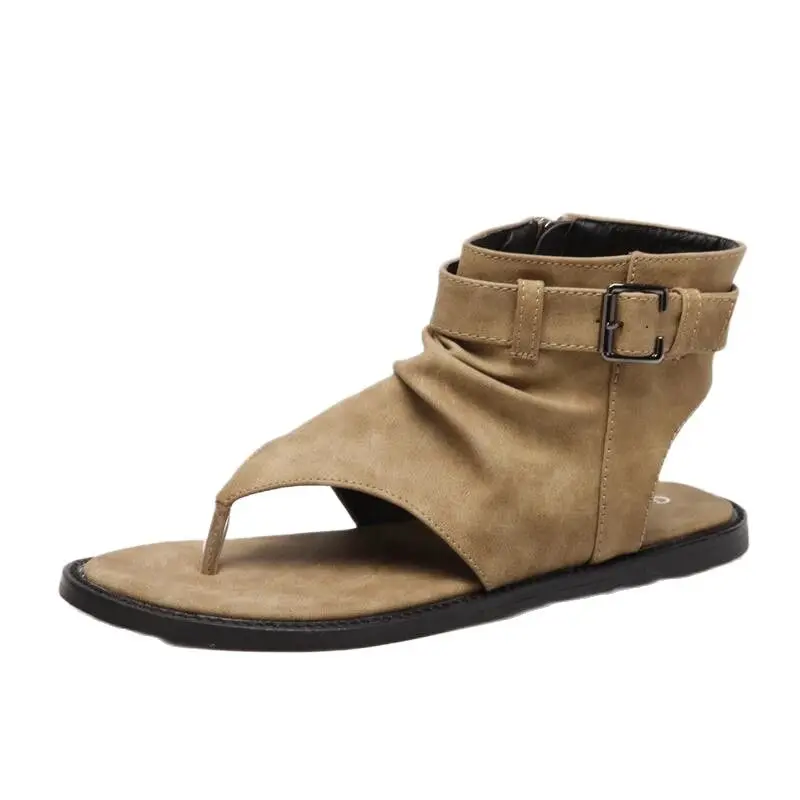 

Summer Newest Rome Style Two Color Side Zipper Flock Flat With Fashion Women Sandals