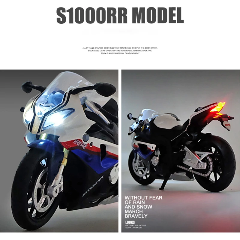 2021 Новый 1:12 литая модель мотоцикла Игрушка S1000RR Реплика со звуком & светильник