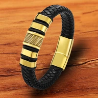 tyo charm wristband stainless steel genuine leather men bracelet wholesale accessories jewelry gold color magnetic bangles