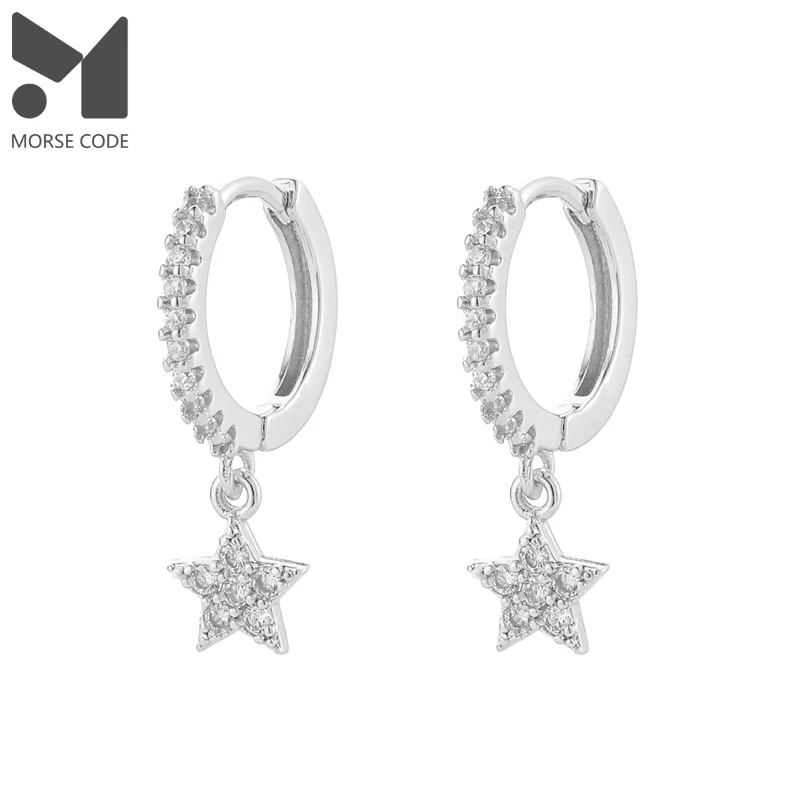 

MC 925 Sterling Silver Shiny Inlaid Micro Cubic Zircon Star Hoop Earrings Ear Jewelry For Women Party Gifts Present Pendientes