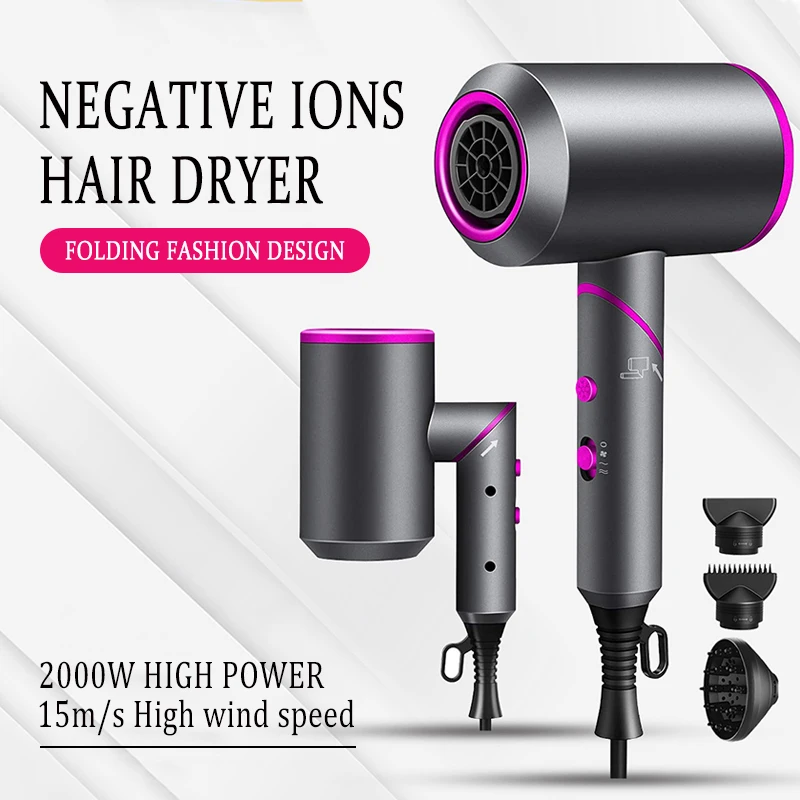 

Профессиональный Анионный мощный складной молоток для волос, 2000 Вт, Электрический салонный фен для холодных и горячих волос, бытовой портат...