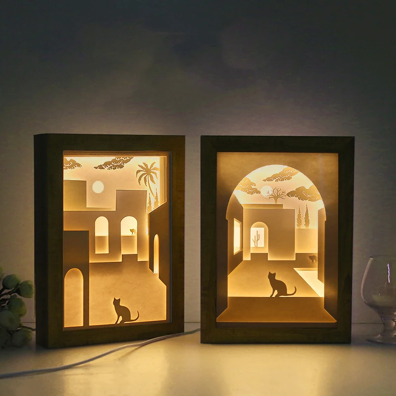 

Diy 3D Night Light Dimensional Light and Shadow Paper Carving Lamp USB Chinese Style Table Lamp Home Decorative Children Gift