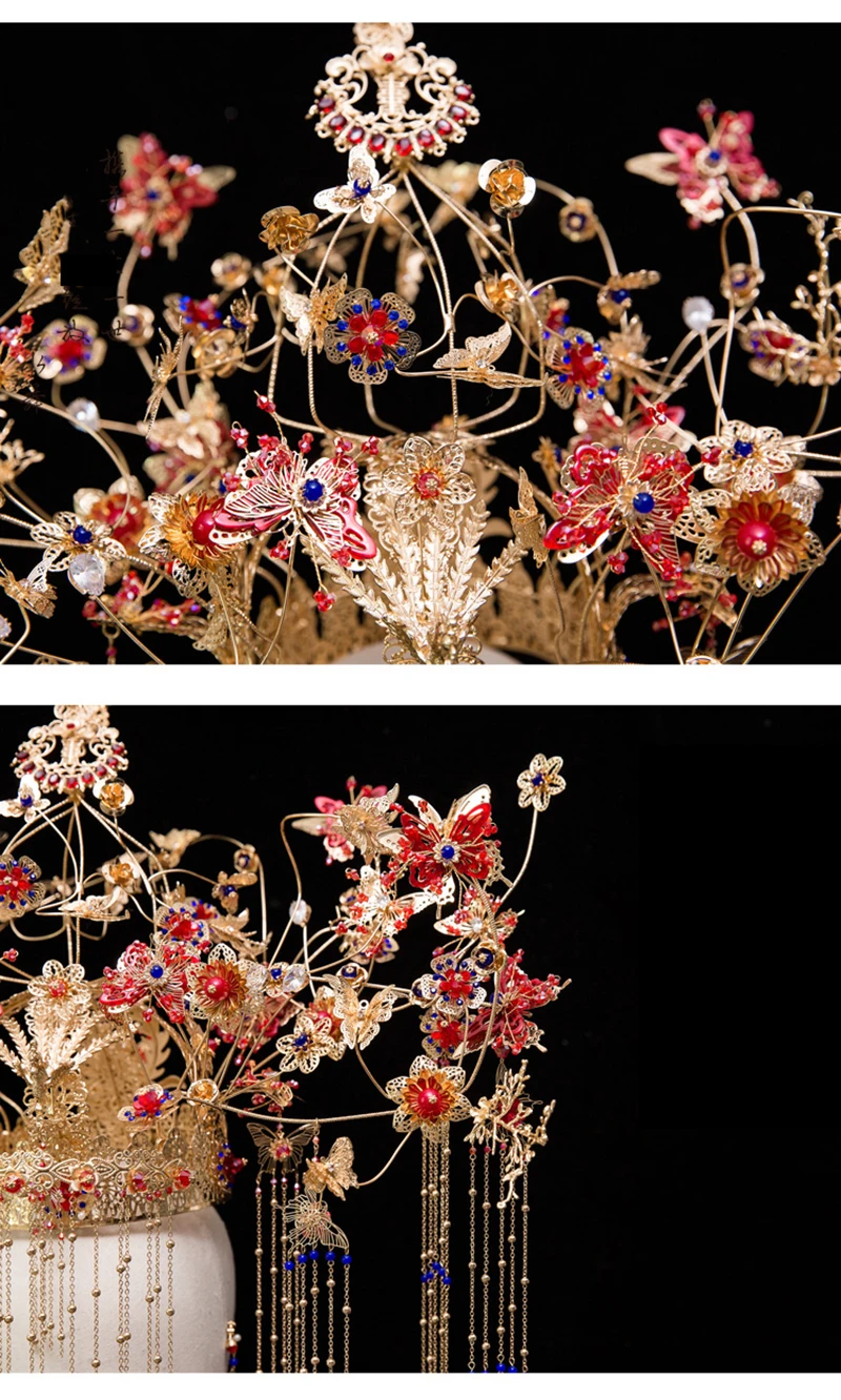 NiuShuya роскошная китайская традиционная диадема феникса длинная кисточка Hairwear Cheongsam свадебный головной убор свадебные аксессуары для волос