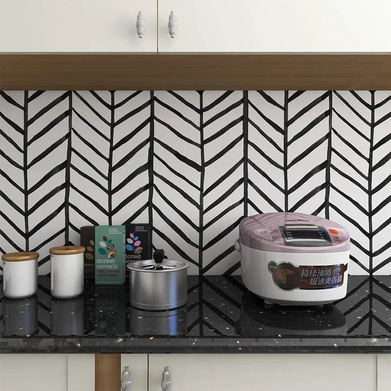 

Self Adhesive Peel and Stick Stripes Herringbone Wallpaper Modern Pvc Black White Vinyl Contact Paper Rolls For Room Home Decor