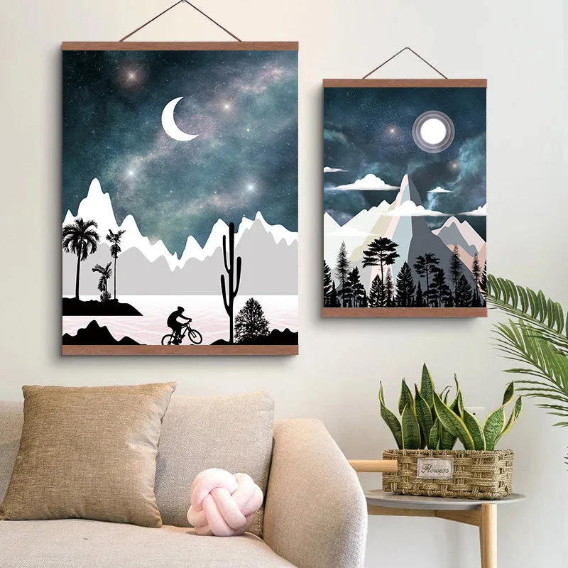 

Posters and Prints Painting Wall Art Night Landscape Decorative Hangings Art Painting Scrolls for Living Room Home Decor