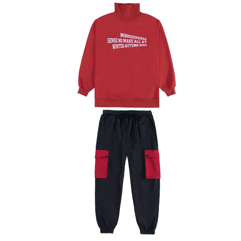 

Kid Hip Hop Clothing Turtleneck Sweatshirt Top Tactical Cargo Pants Sleeveless Jacket for Girls Boys Dance Costume Clothes Wear