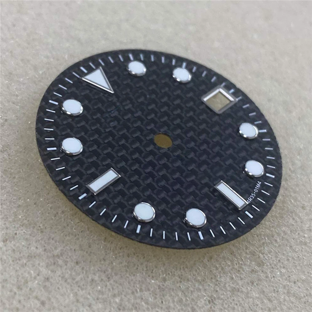 Циферблат часов из углеродного волокна 29 мм зеленый светящийся циферблат для NH35