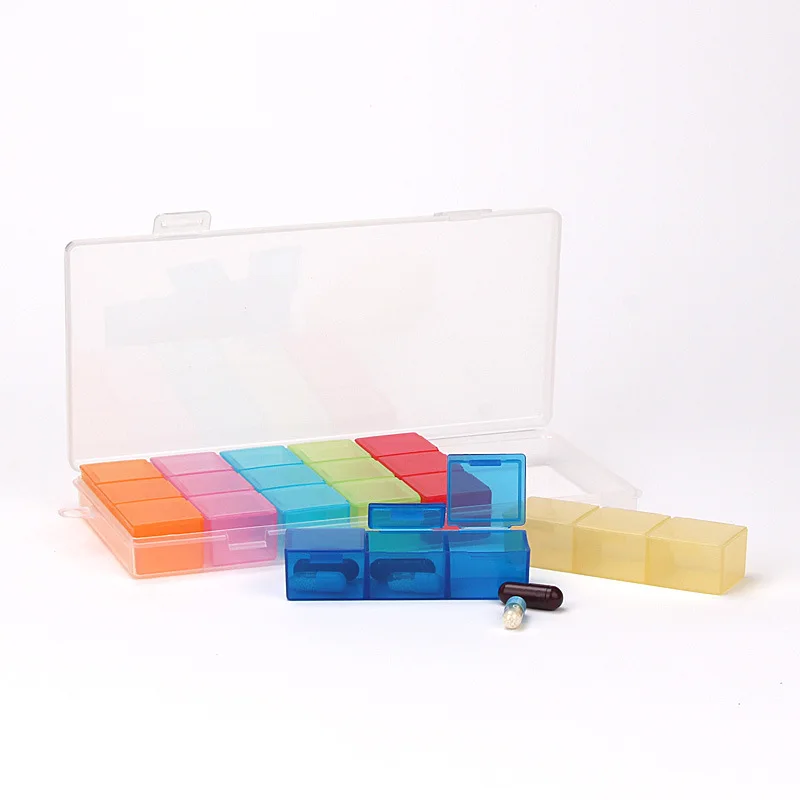 

7 Day Pill Medicine Tablet pillbox Dispenser Organizer Case with 21 compartments pill box multicolor container for medicines