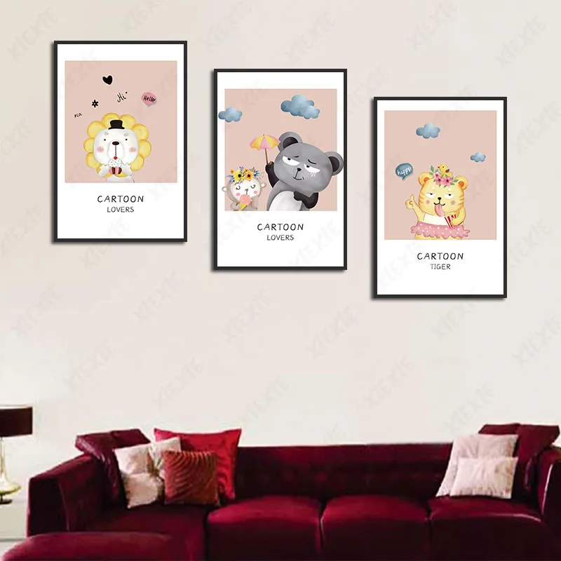 Милые Мультяшные животные картины танцующий Тигр Медведь черное облако заметки