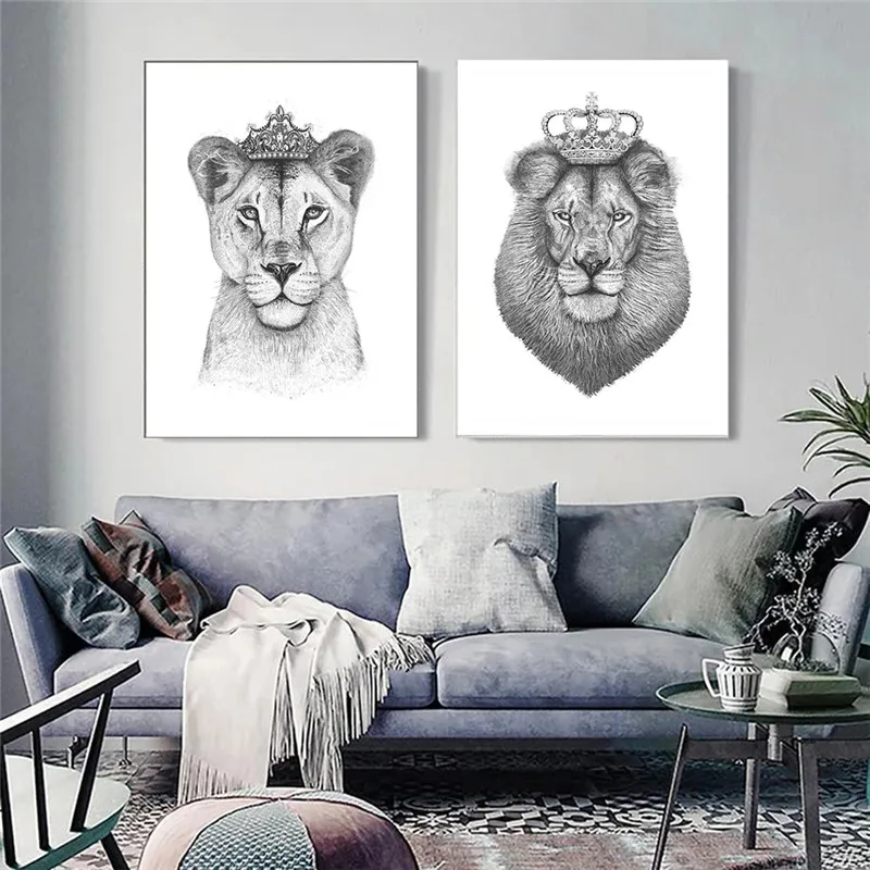 

African Wild Lion Poster Black and White Animal Canvas Painting on Wall Art Picture Lion King and Queen Prints Living Room Decor