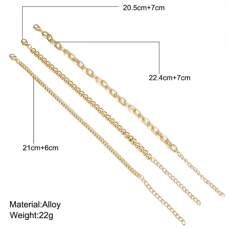 

Simple 3pcs/set Geometric Multilayer Punk Thick Chain Anklets Foot Jewelry Leg Ankle for Women Gifts