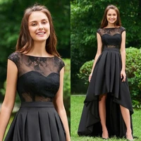 hot sale lovely black homecoming dresses high low lace cocktail gowns cap sleeves party gowns illusion neckline 2022 latest