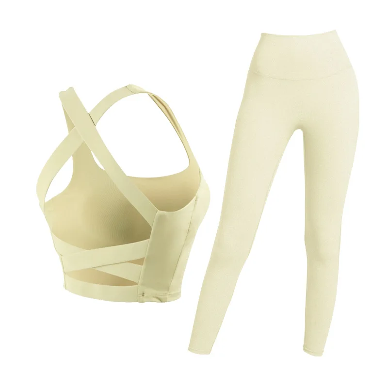 

New Exercise Outfit Quick-Drying Shockproof Gathering Bra Yoga Suit Fitness Pants Running Two-Piece Suit Women
