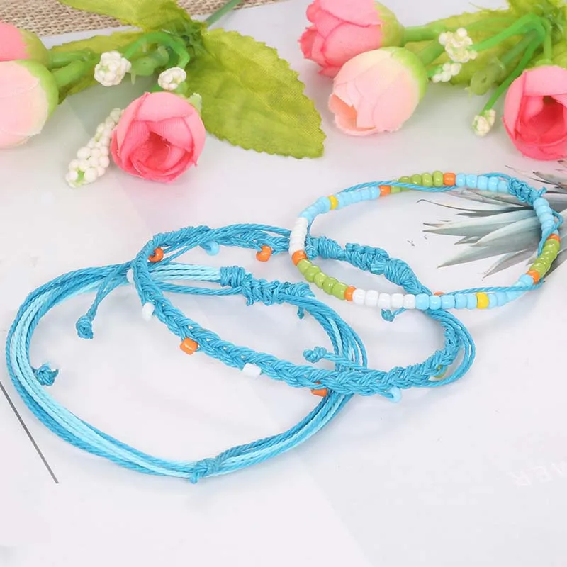 3 шт./компл. Женские Простые браслеты в стиле ретро яркие бусины синяя веревка