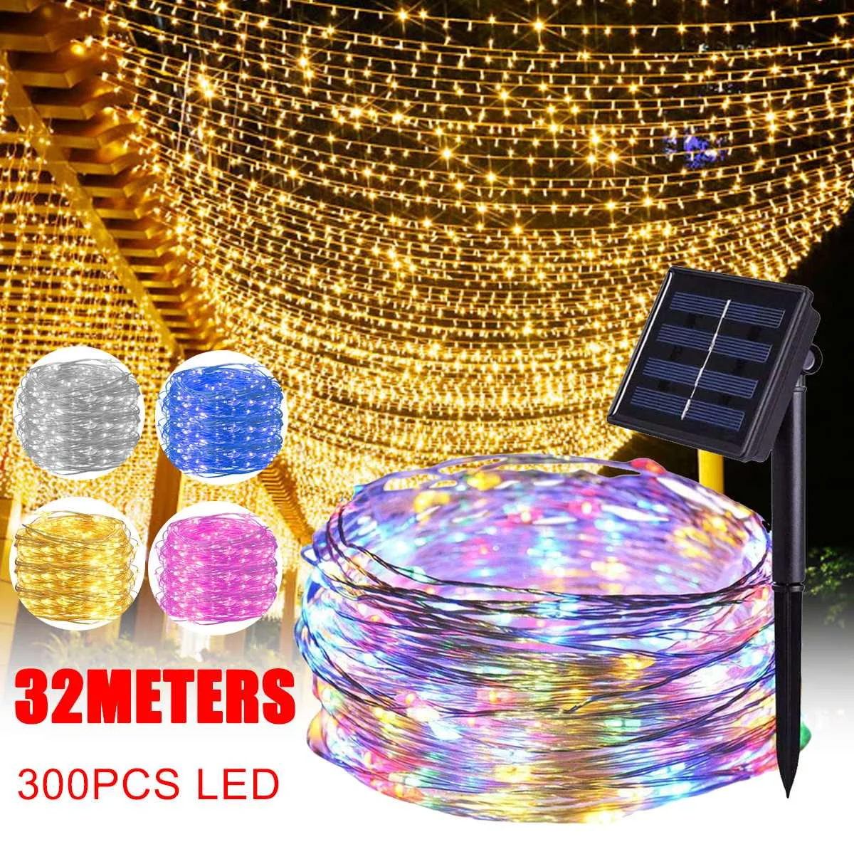 

Smuxi 32m LED Outdoor Solar Lamp String Lights 300 LEDs Fairy Holiday Christmas Party Garland Solar Garden Waterproof