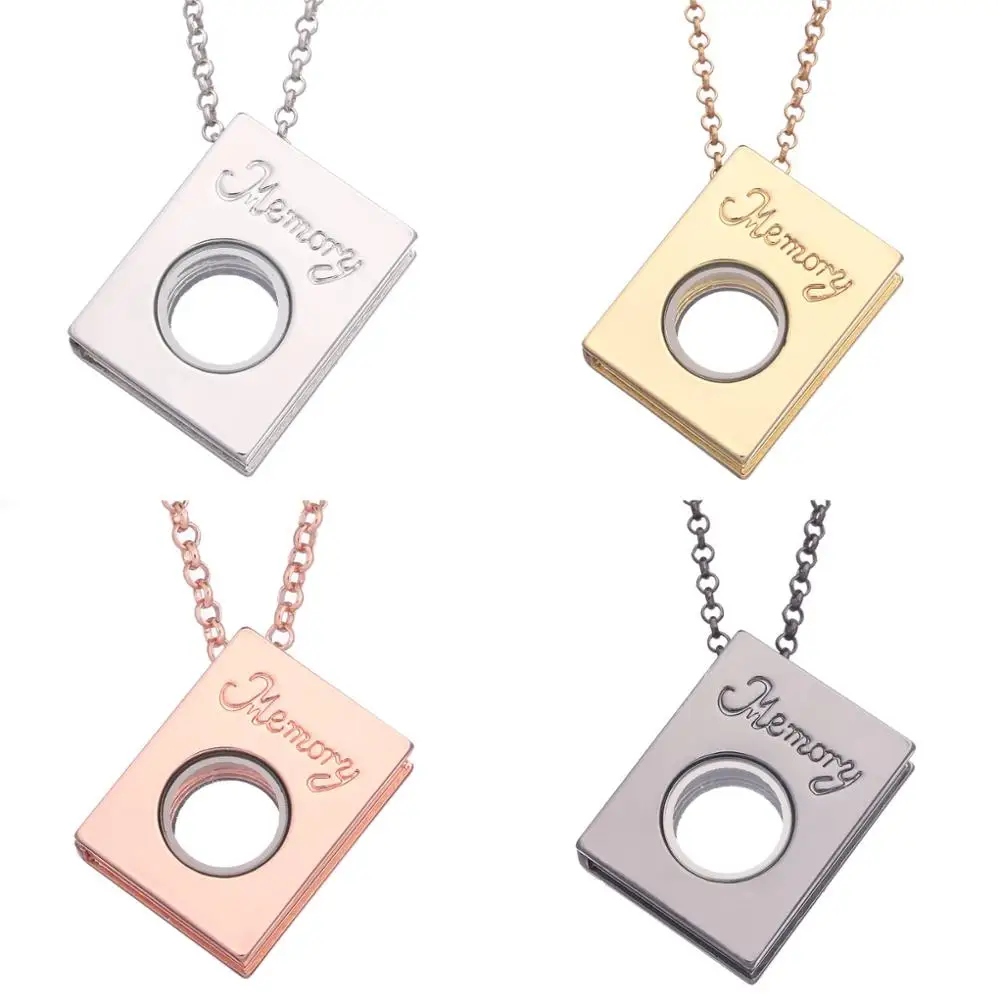 

10Pcs/Lot Rectangle Floating Memory Photo Locket Pendant Necklaces Clear Dictionary Book Relicario Chain Collares Jewelry