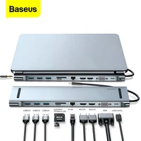 USB-концентратор Baseus для Macbook Pro Air, USB-концентратор типа C на 4KHD VGA RJ45, мульти-порты USB 3,0, USBC Type-C концентратор с адаптером питания PD