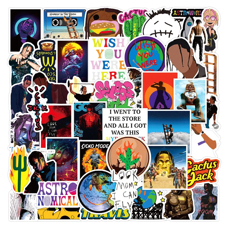 

10/30/50pcs/Set Travis Scott Rap singer Graffiti Stickers For Furniture Wall Desk Car Trunk Computer Decal TV Guitar Motorcycle