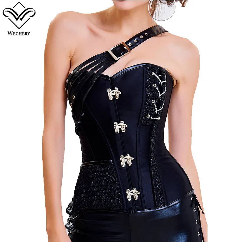 Wechery розовый утягивающий корсет стимпанк одним плечевым ремнем корзелеты пояса