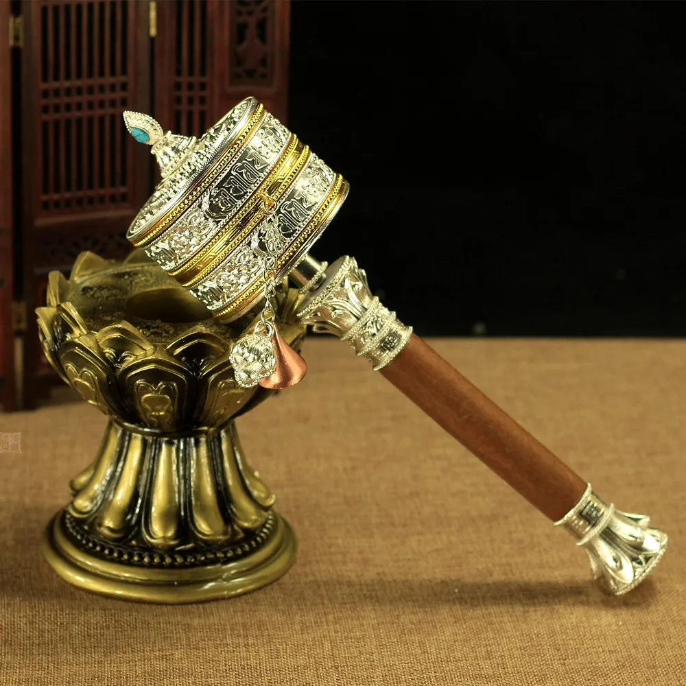 30 см двухслойный Тибетский сплав медь шесть слов Писания резьба вручную Запуск