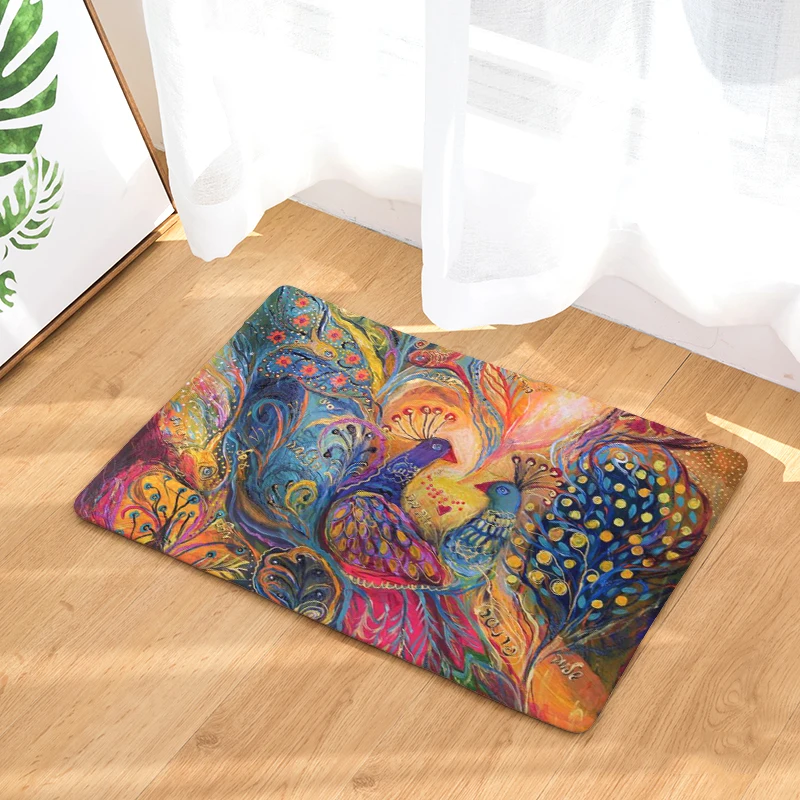 Фланелевый коврик для входной двери с рисунком павлина нескользящий ванной