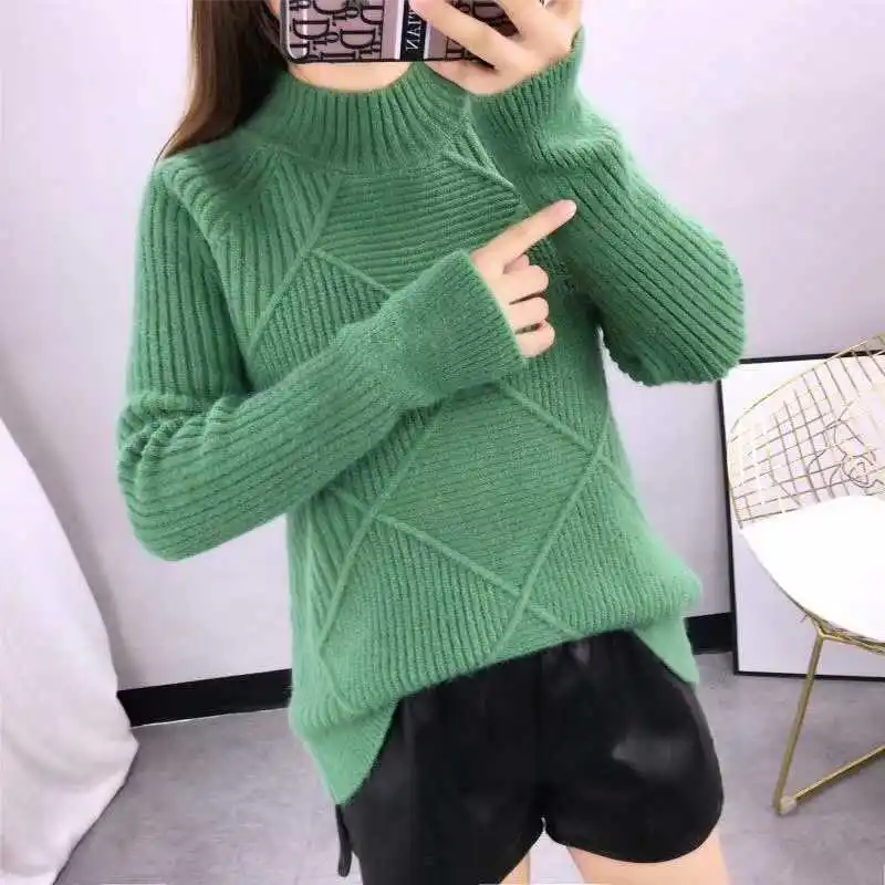 

New Style Solid Color Half High Collar Pullover Knitting Shirt 2020 Autumn and Winter Knitted Jacke