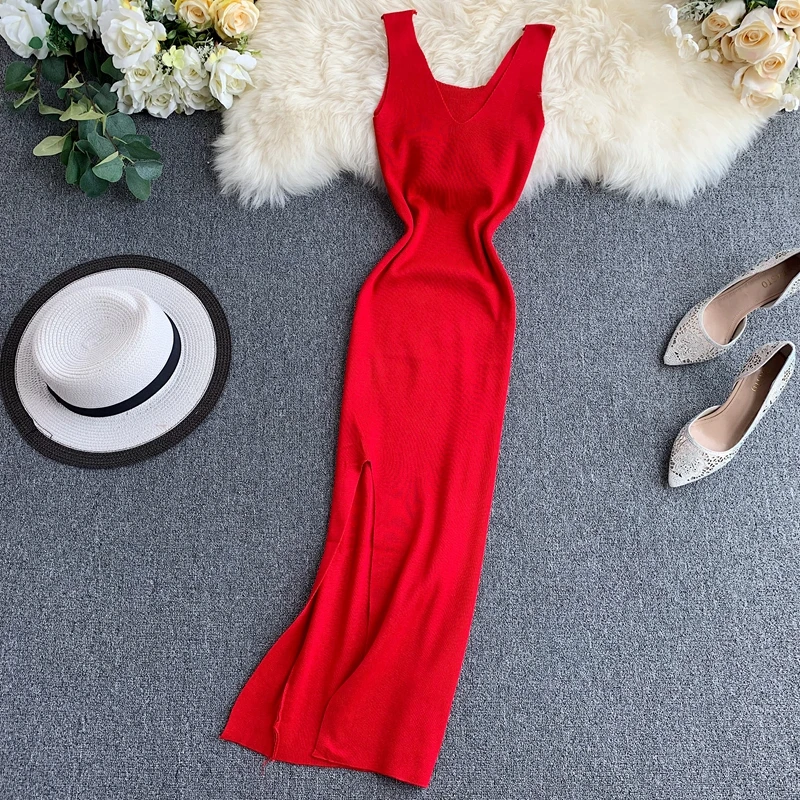 2019 Новое модное женское трикотажное платье Летнее сексуальное с v-образным